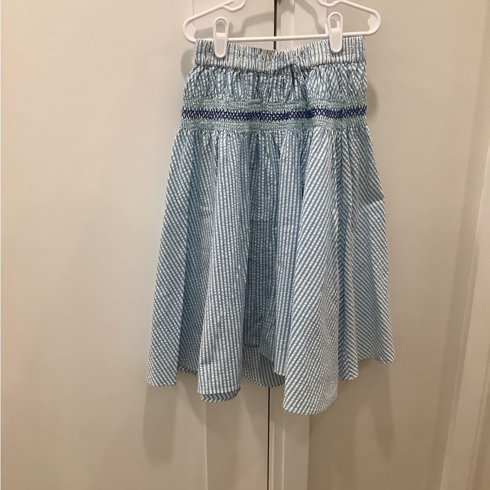 Tia Cibani Blue & white striped seersucker kids high low Skirt size 9/10